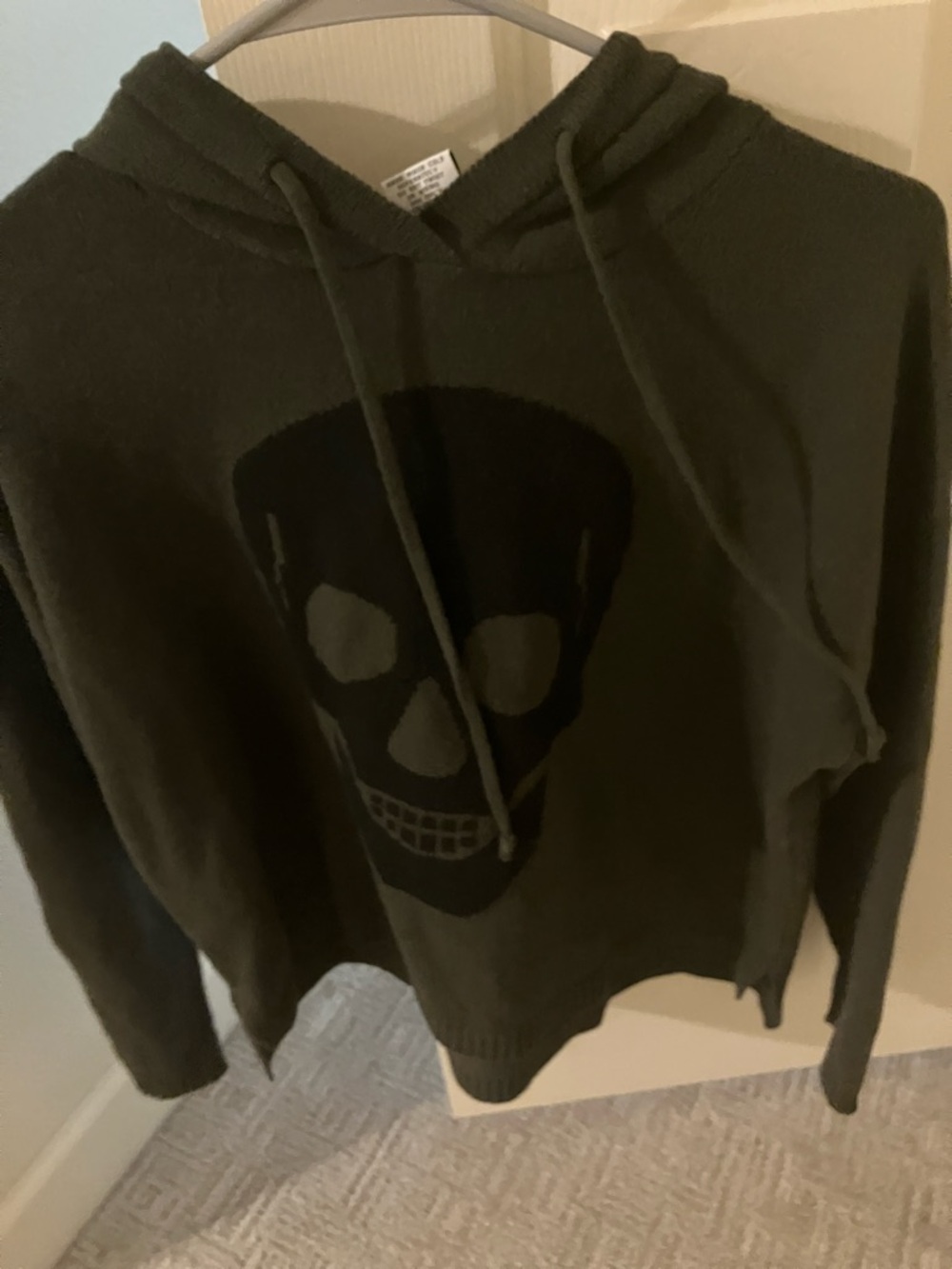 Sweet Romeo Men's Olive Green Hooded Skull Sweater